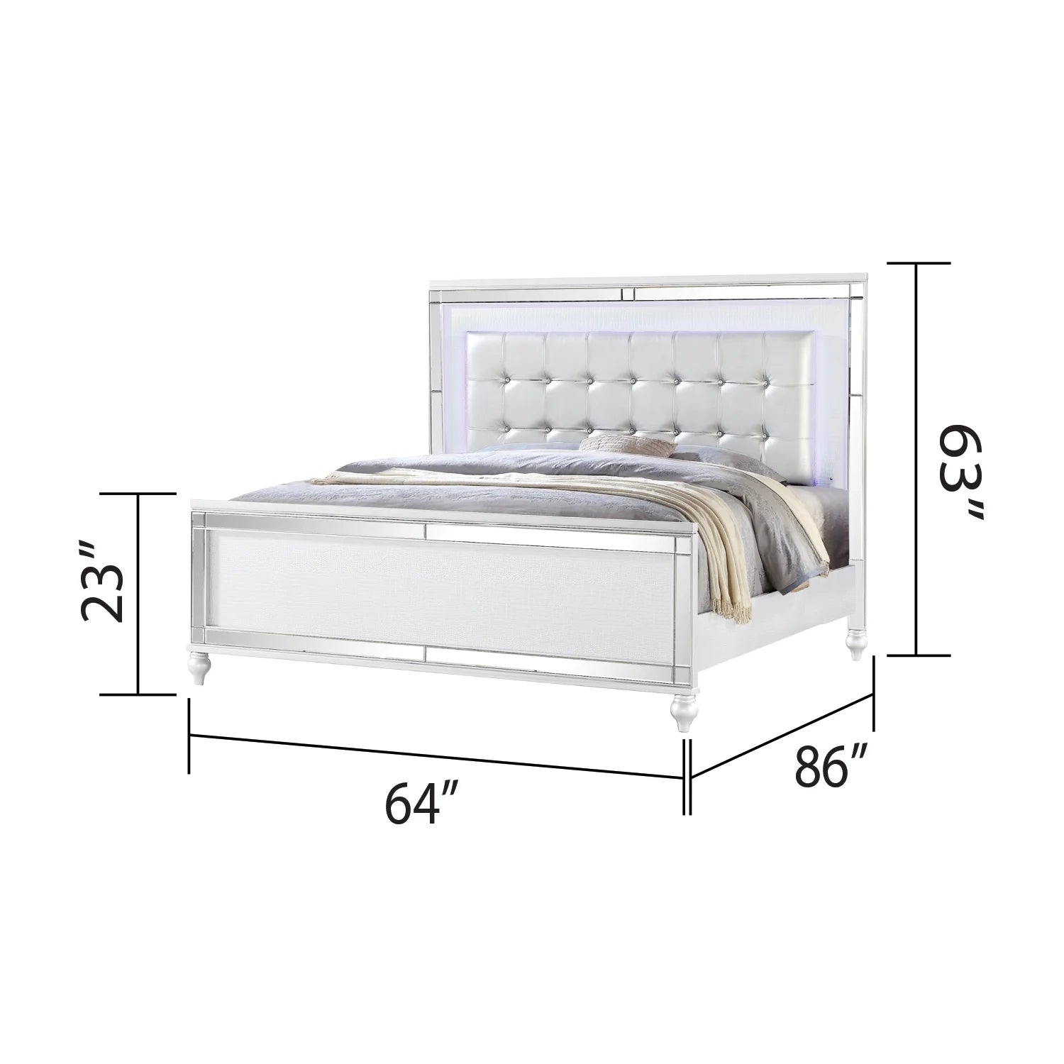 STERLING QUEEN SIZE UPHOLSTERED LED BED MADE WITH WOOD IN WHITE COLOR