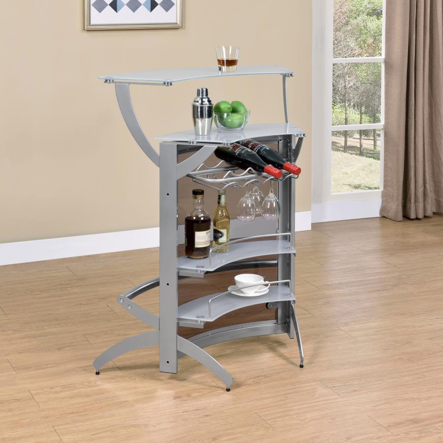 DALLAS 2-SHELF CURVED FREESTANDING HOME BAR CABINET SILVER