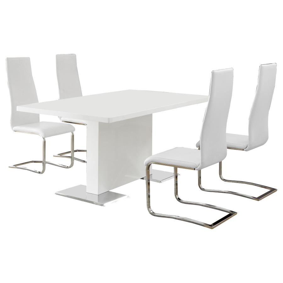 ANGES 5-PIECE DINING TABLE SET WHITE HIGH GLOSS AND WHITE