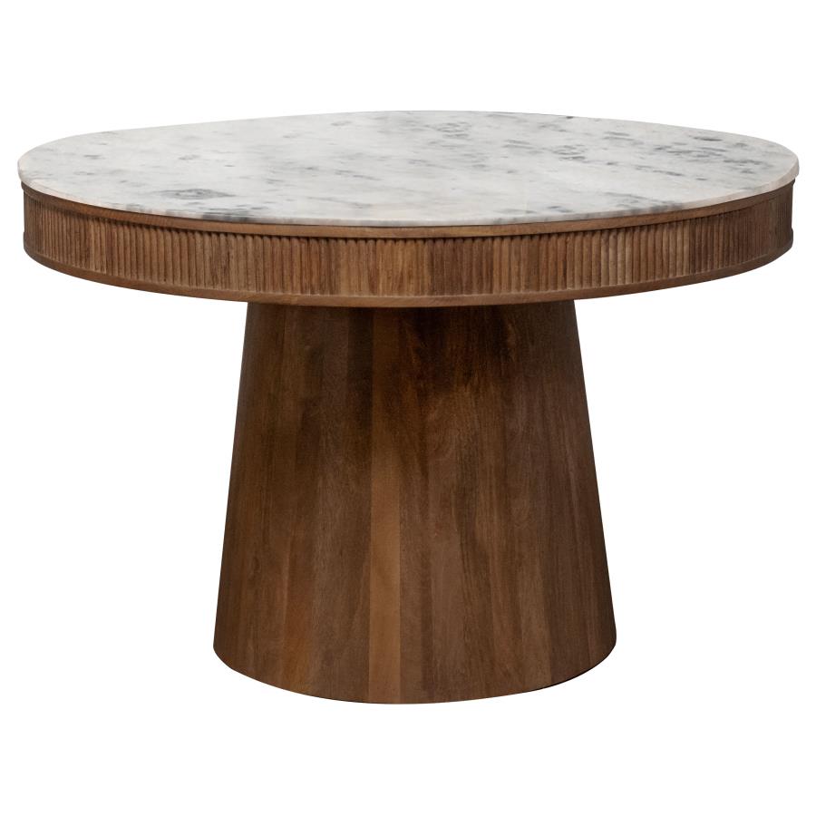 ORTEGA ROUND 46-INCH MARBLE TOP WOOD DINING TABLE NATURAL