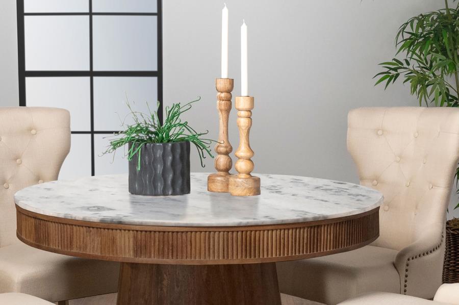 ORTEGA ROUND 46-INCH MARBLE TOP WOOD DINING TABLE NATURAL