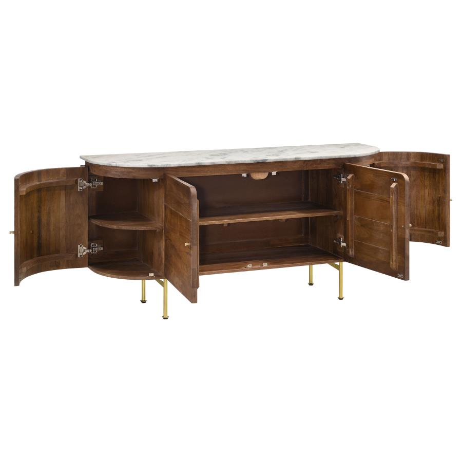 ORTEGA 4-DOOR MARBLE TOP SIDEBOARD BUFFET CABINET NATURAL