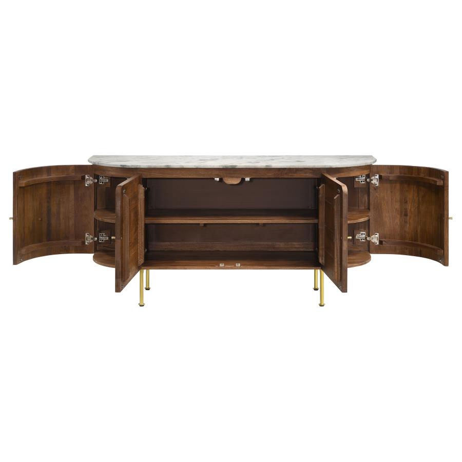 ORTEGA 4-DOOR MARBLE TOP SIDEBOARD BUFFET CABINET NATURAL
