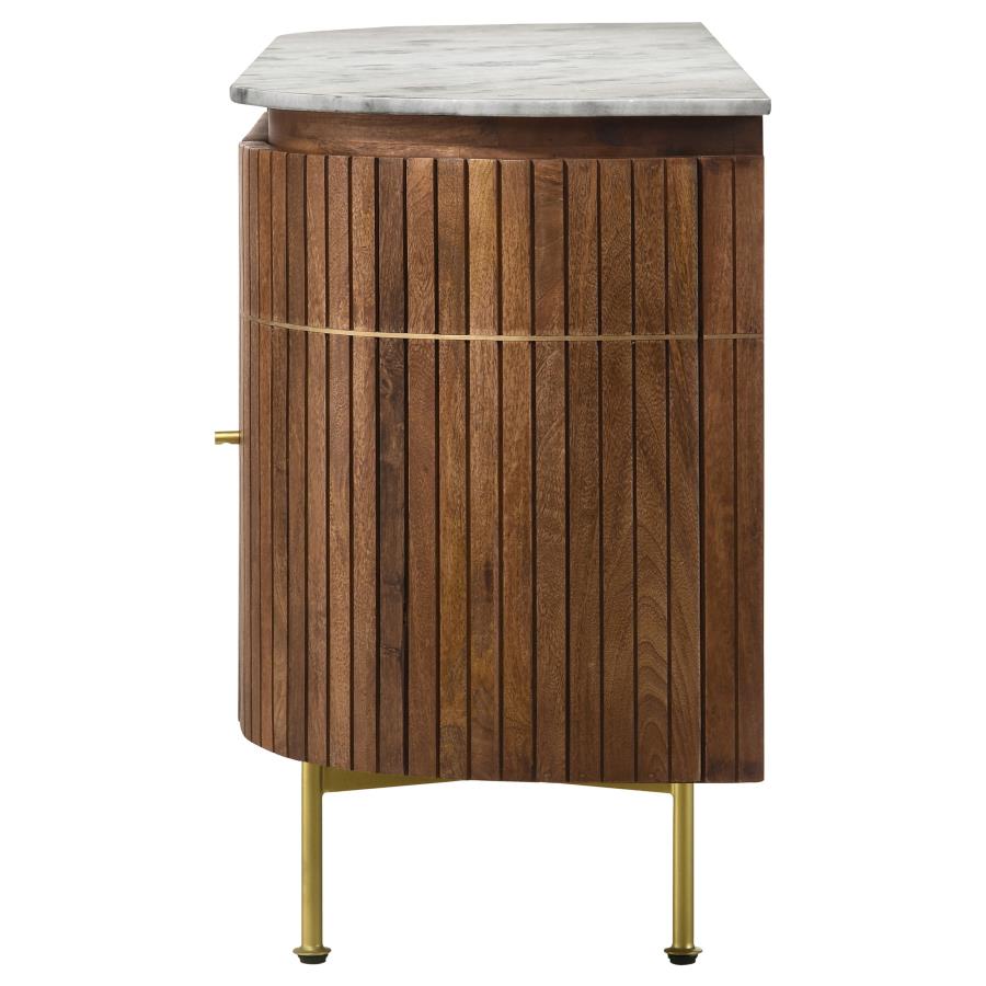 ORTEGA 4-DOOR MARBLE TOP SIDEBOARD BUFFET CABINET NATURAL