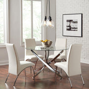 BECKHAM 5-PIECE ROUND GLASS TOP DINING SET CHROME AND WHITE