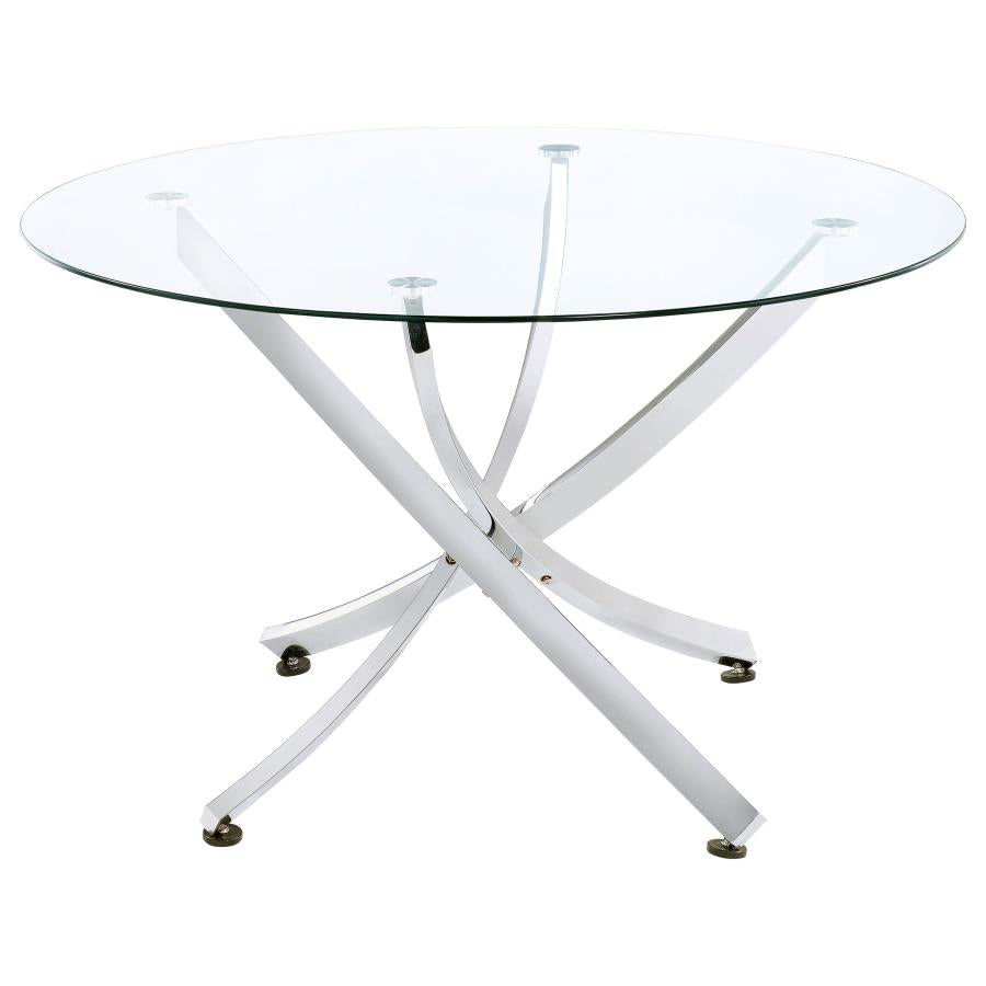 BECKHAM 5-PIECE ROUND GLASS TOP DINING SET CHROME AND WHITE