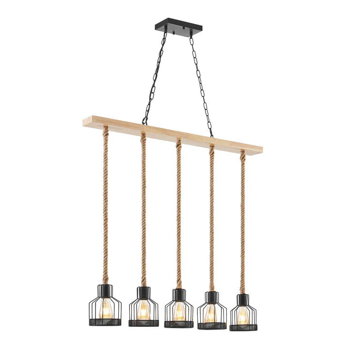 WOOD AND ROPES 5 LIGHT CHANDELIER // BLACK