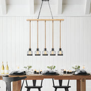 WOOD AND ROPES 5 LIGHT CHANDELIER // BLACK