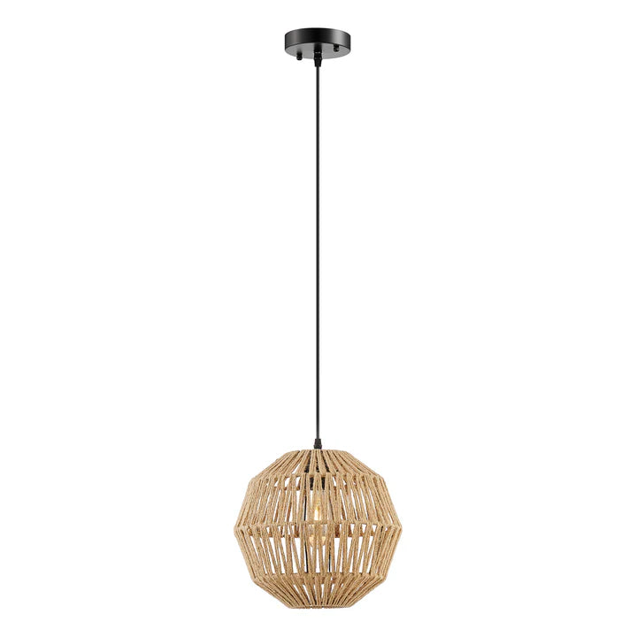IRON AND ROPES 1 LIGHT 11" DIAM PENDANT // BLACK AND BEIGE