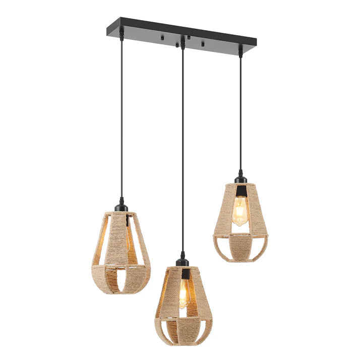 STEEL AND ROPES 3 LIGHT CHANDELIER // BLACK