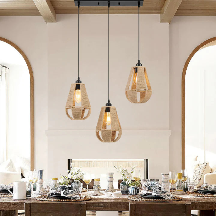STEEL AND ROPES 3 LIGHT CHANDELIER // BLACK