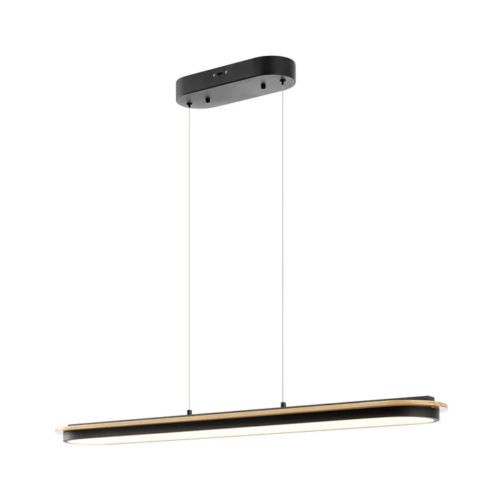 CHANDELIER CURVED LINEAR SATIN BLACK & WOOD