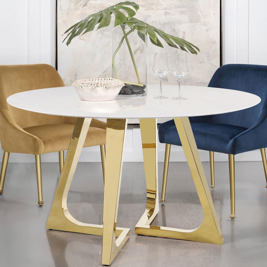 GWYNN ROUND 51-INCH MARBLE STAINLESS STEEL DINING TABLE GOLD