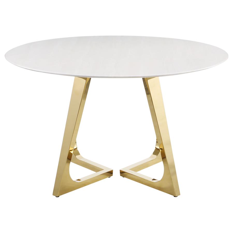 GWYNN ROUND 51-INCH MARBLE STAINLESS STEEL DINING TABLE GOLD
