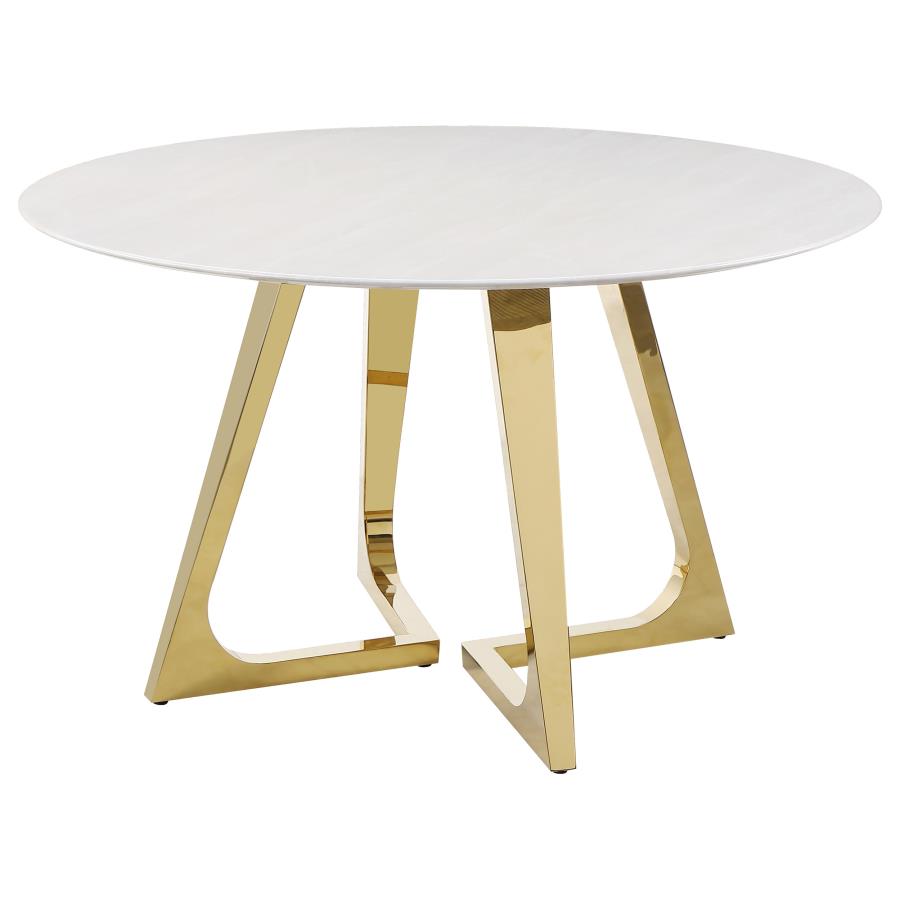 GWYNN ROUND 51-INCH MARBLE STAINLESS STEEL DINING TABLE GOLD