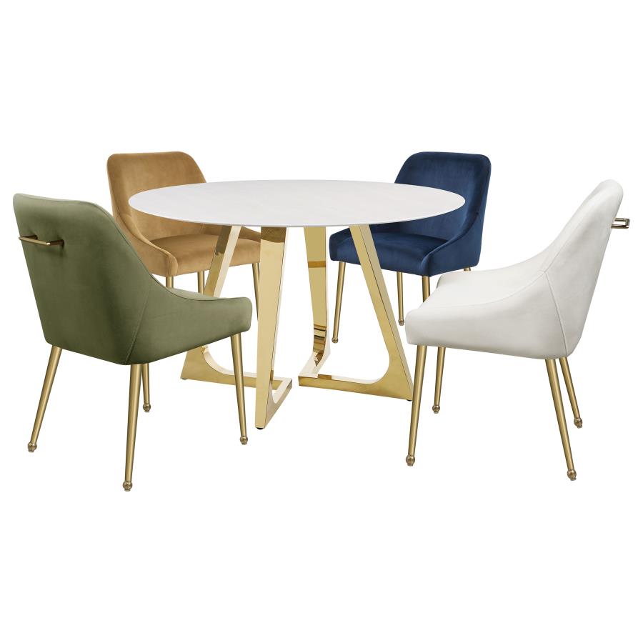 GWYNN ROUND 51-INCH MARBLE STAINLESS STEEL DINING TABLE GOLD