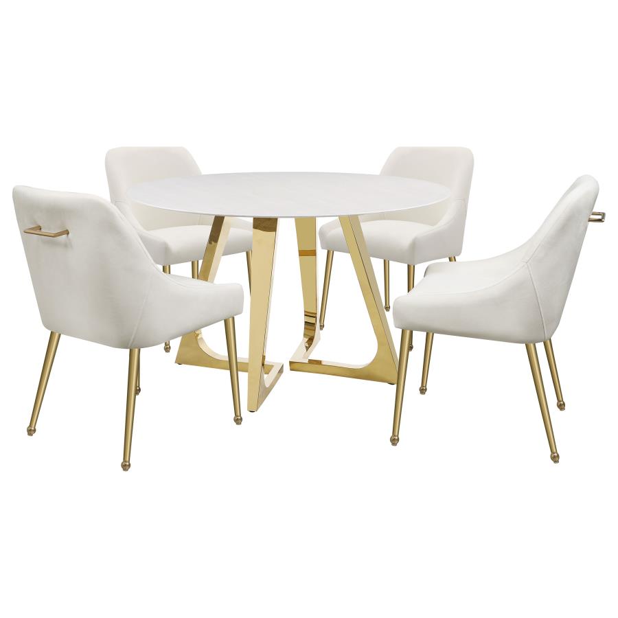 GWYNN ROUND 51-INCH MARBLE STAINLESS STEEL DINING TABLE GOLD