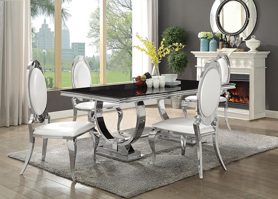 ANTOINE 5-PIECE RECTANGULAR GLASS TOP DINING SET CHROME