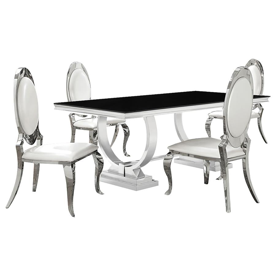ANTOINE 5-PIECE RECTANGULAR GLASS TOP DINING SET CHROME