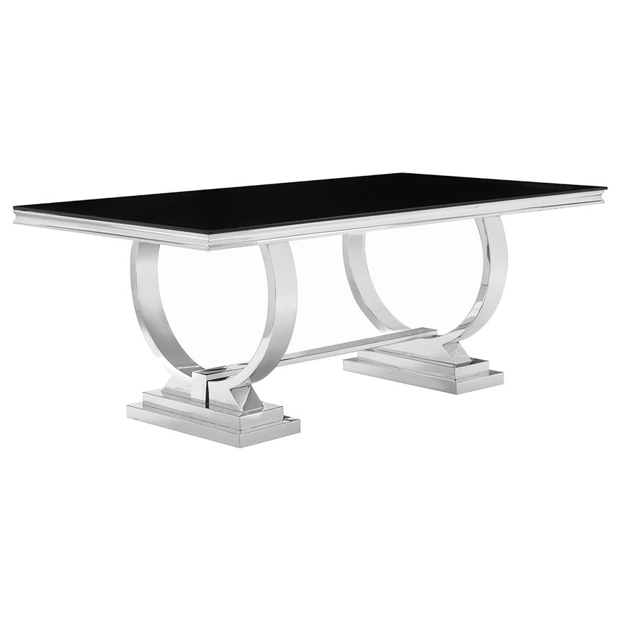 ANTOINE RECTANGULAR 95-INCH GLASS TOP DINING TABLE BLACK