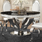 ANCHORAGE ROUND 51-INCH GLASS TOP DINING TABLE CHROME WHIT 4 CHAIRS