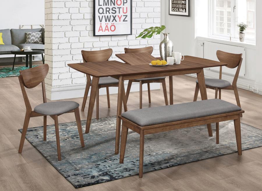 ALFREDO UPHOLSTERED DINING BENCH GREY AND NATURAL WALNUT