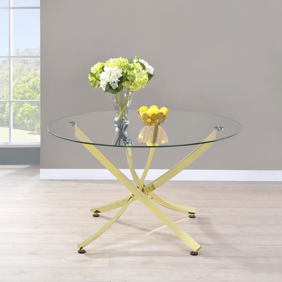 BECKHAM ROUND 46-INCH GLASS TOP DINING TABLE BRASS