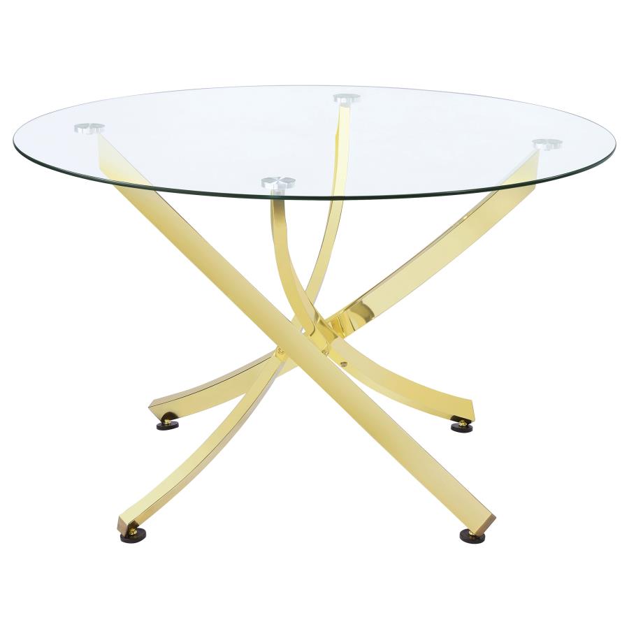 BECKHAM ROUND 46-INCH GLASS TOP DINING TABLE BRASS