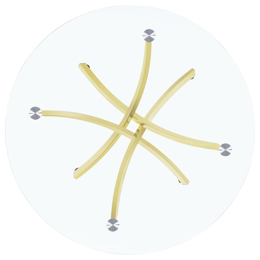 BECKHAM ROUND 46-INCH GLASS TOP DINING TABLE BRASS