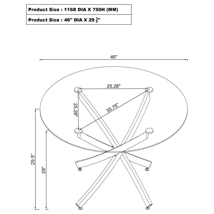 BECKHAM ROUND 46-INCH GLASS TOP DINING TABLE BRASS