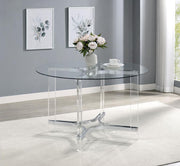 KEELING 47-INCH ROUND GLASS TOP ACRYLIC DINING TABLE CHROME