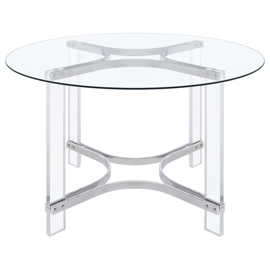 KEELING 47-INCH ROUND GLASS TOP ACRYLIC DINING TABLE CHROME