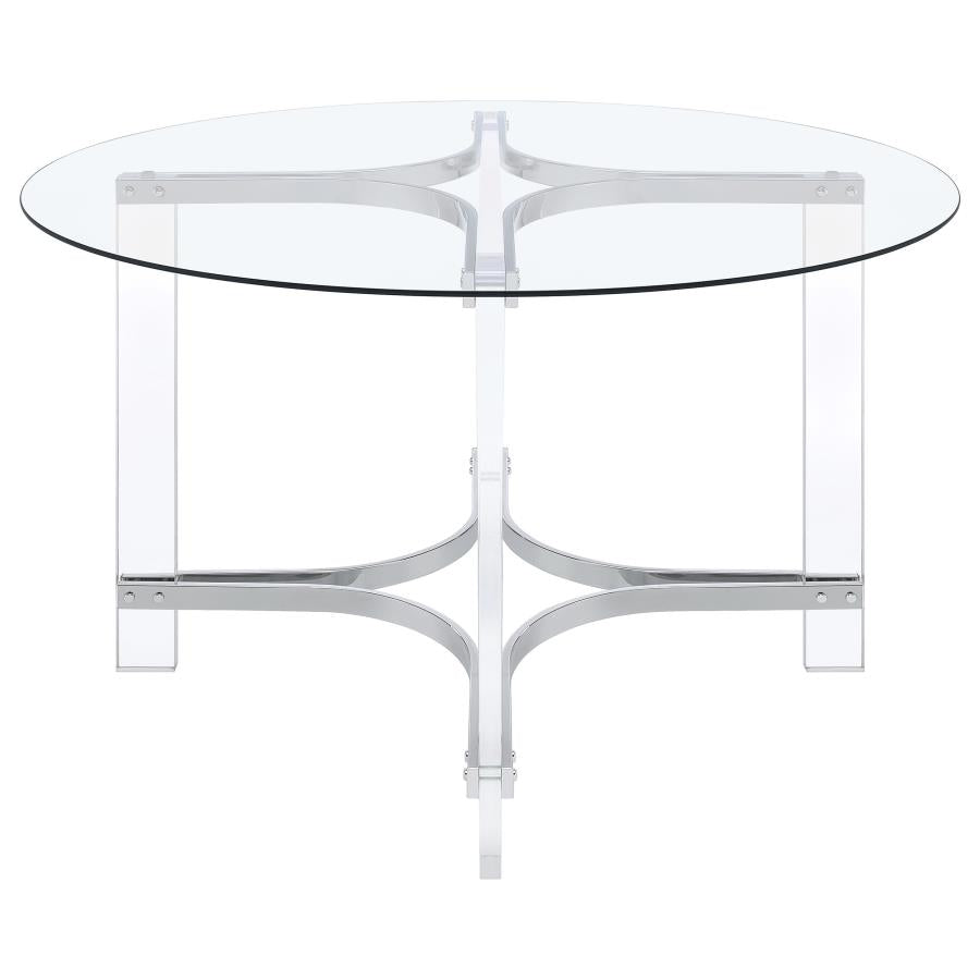 KEELING 47-INCH ROUND GLASS TOP ACRYLIC DINING TABLE CHROME