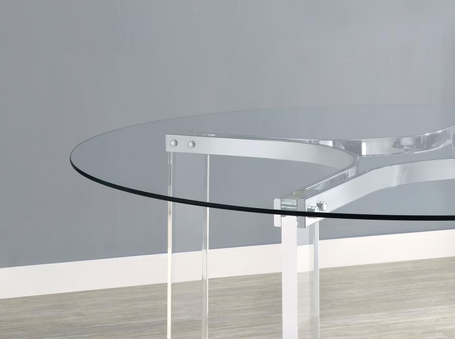 KEELING 47-INCH ROUND GLASS TOP ACRYLIC DINING TABLE CHROME