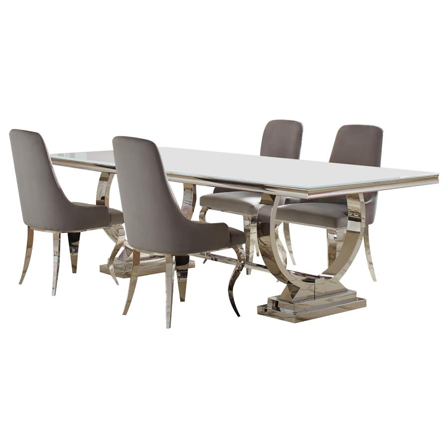 ANTOINE 5-PIECE RECTANGULAR GLASS TOP DINING TABLE SET GREY