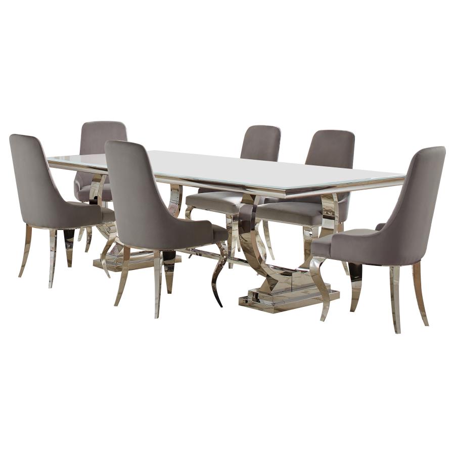 ANTOINE 7-PIECE RECTANGULAR GLASS TOP DINING TABLE SET GREY