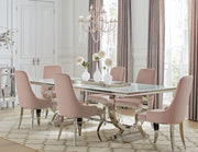 ANTOINE 7-PIECE RECTANGULAR GLASS TOP DINING TABLE SET PINK