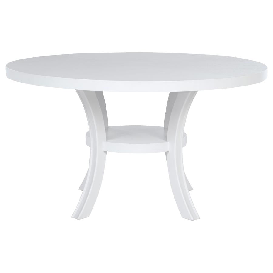 JUDD 54-INCH ROUND DINING WOOD TABLE WITH SHELF PEARL WHITE