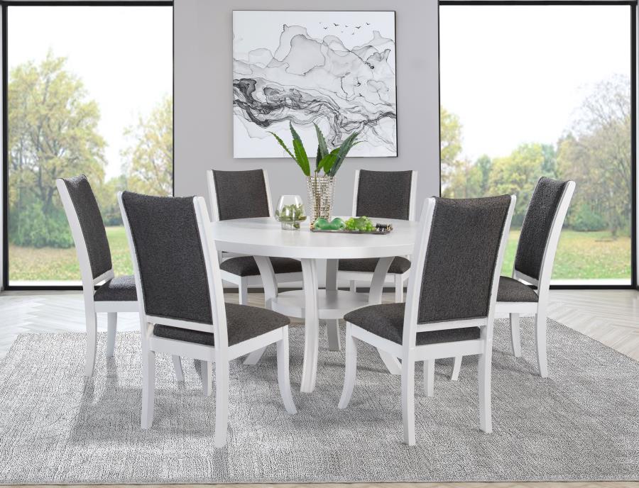 JUDD 54-INCH ROUND DINING WOOD TABLE WITH SHELF PEARL WHITE