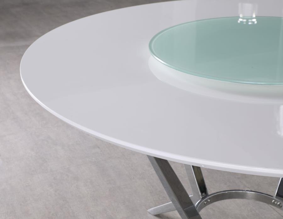 ABBY ROUND 54-INCH LAZY SUSAN DINING TABLE WHITE HIGH GLOSS