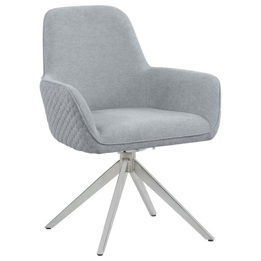 ABBY FABRIC UPHOLSTERED SWIVEL DINING ARM CHAIR LIGHT GREY