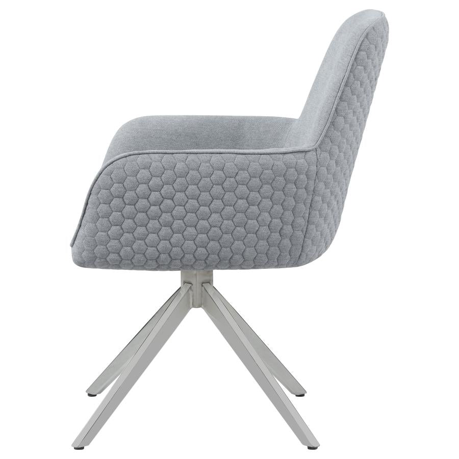 ABBY FABRIC UPHOLSTERED SWIVEL DINING ARM CHAIR LIGHT GREY