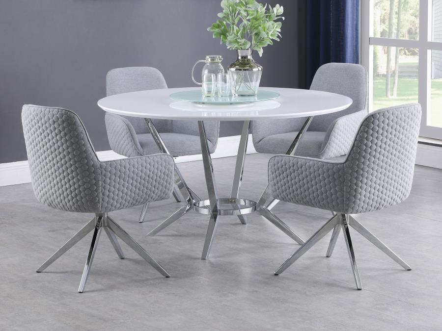 ABBY FABRIC UPHOLSTERED SWIVEL DINING ARM CHAIR LIGHT GREY