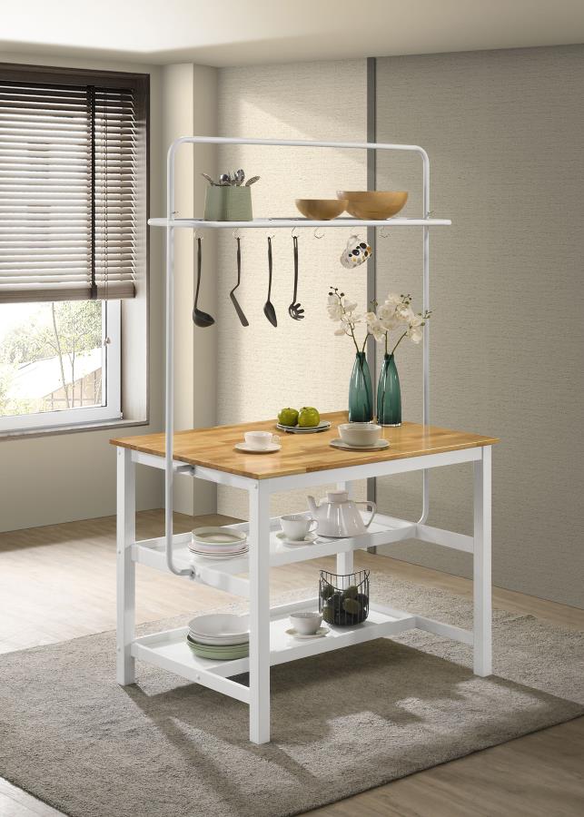 EDGEWORTH KITCHEN ISLAND COUNTER TABLE WITH POT RACK WHITE