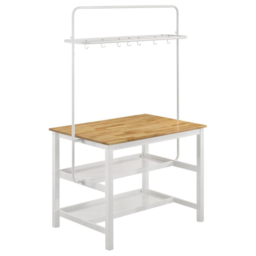 EDGEWORTH KITCHEN ISLAND COUNTER TABLE WITH POT RACK WHITE