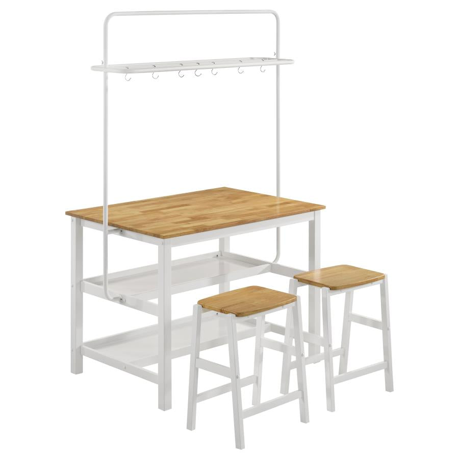 EDGEWORTH KITCHEN ISLAND COUNTER TABLE WITH POT RACK WHITE