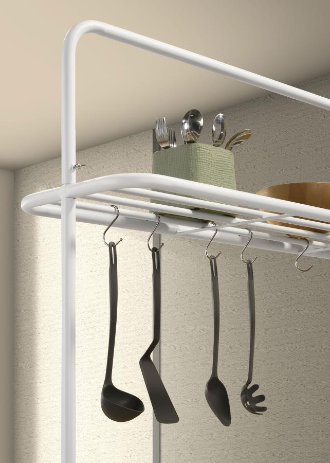 EDGEWORTH KITCHEN ISLAND COUNTER TABLE WITH POT RACK WHITE