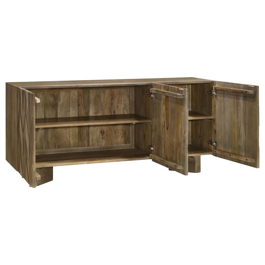 TYLER 3-DOOR SOLID WOOD SIDEBOARD BUFFET CABINET MANGO BROWN