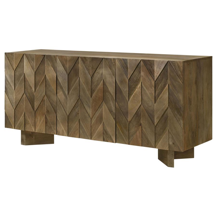 TYLER 3-DOOR SOLID WOOD SIDEBOARD BUFFET CABINET MANGO BROWN