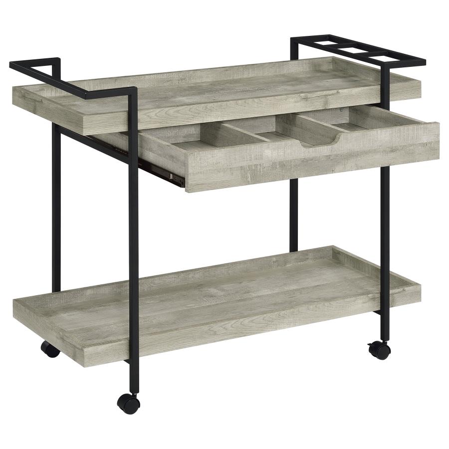VENTURA 1-DRAWER ENGINEERED WOOD BAR CART GREY DRIFTWOOD
